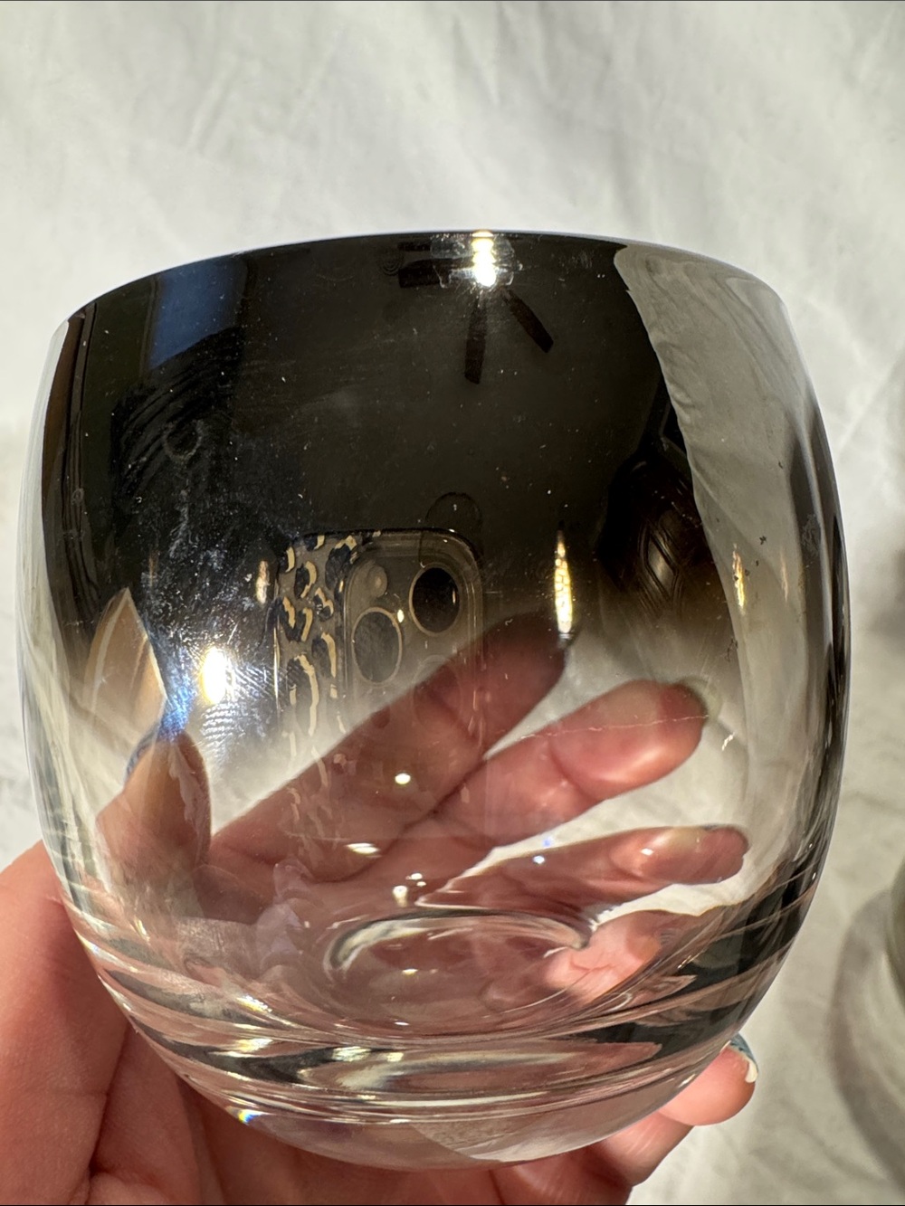 Vintage Vitreon Queen Lusterware silver fade roly poly glasses